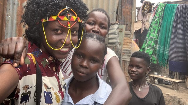 Agnes taking a selfie with the kids in Kampala 